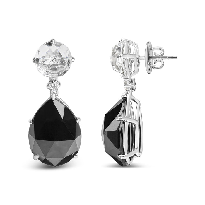 1/5 Ct. T.W. Diamond with Round White Topaz and 20x15mm Pear-Cut Black Onyx Gemstone Dangle Earrings in 18K White Gold, photo 4