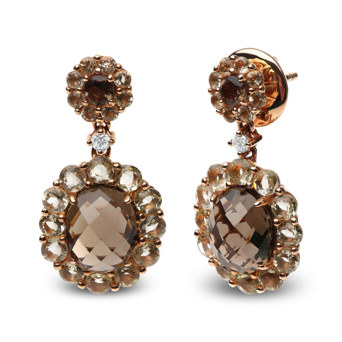 Diamond Accent and Lemon and Oval Smoky Color Quartz Gemstone Dangle Drop Earrings in 18K Rose Gold, photo 2