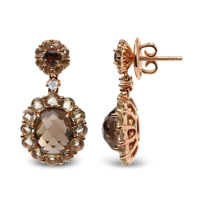Diamond Accent and Lemon and Oval Smoky Color Quartz Gemstone Dangle Drop Earrings in 18K Rose Gold, photo 4