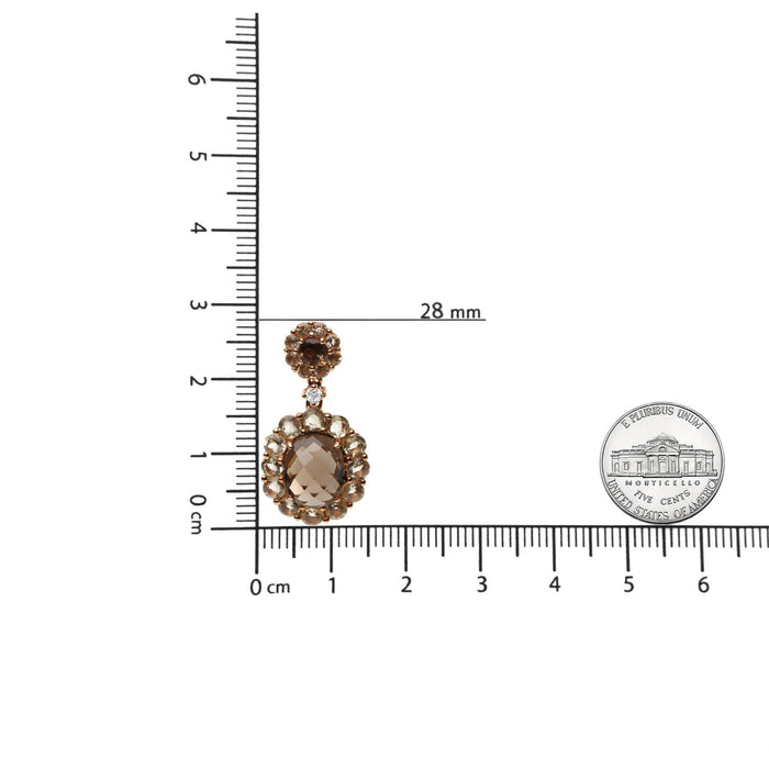 Diamond Accent and Lemon and Oval Smoky Color Quartz Gemstone Dangle Drop Earrings in 18K Rose Gold, photo 5