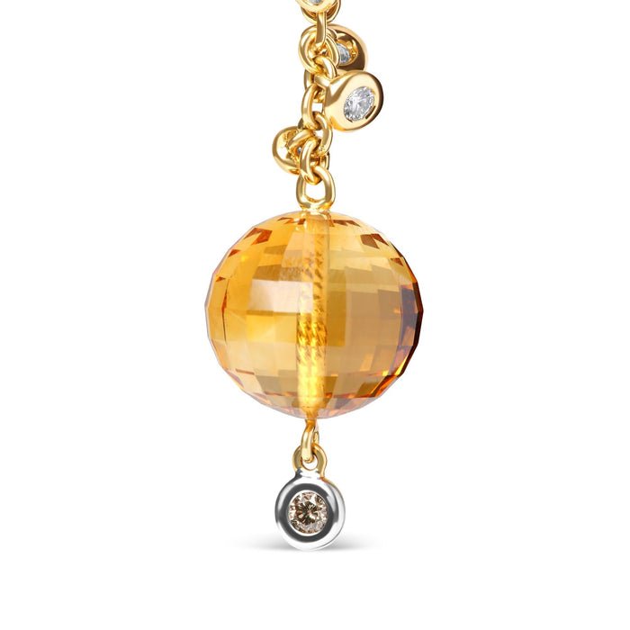 Aretes de botón colgantes con diamantes de 2/3 ct. p.t. y bola de citrino amarillo de 25mm en oro amarillo de 18K, foto 4
