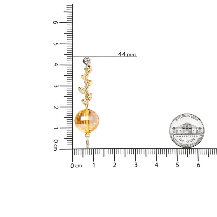 Aretes de botón colgantes con diamantes de 2/3 ct. p.t. y bola de citrino amarillo de 25mm en oro amarillo de 18K, foto 6