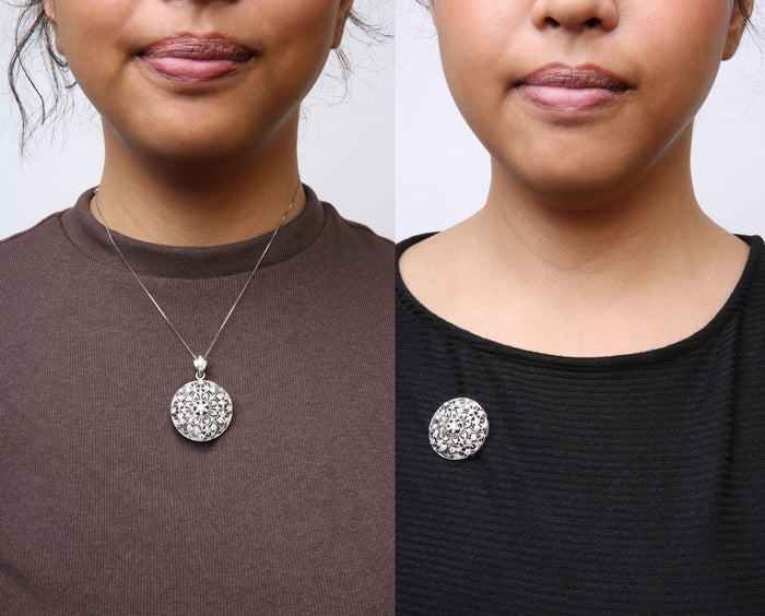 1 5/6 Ct. T.W. Diamond Cluster Floral Filigree Brooch Pin and Pendant Necklace in 18K White Gold, photo 3