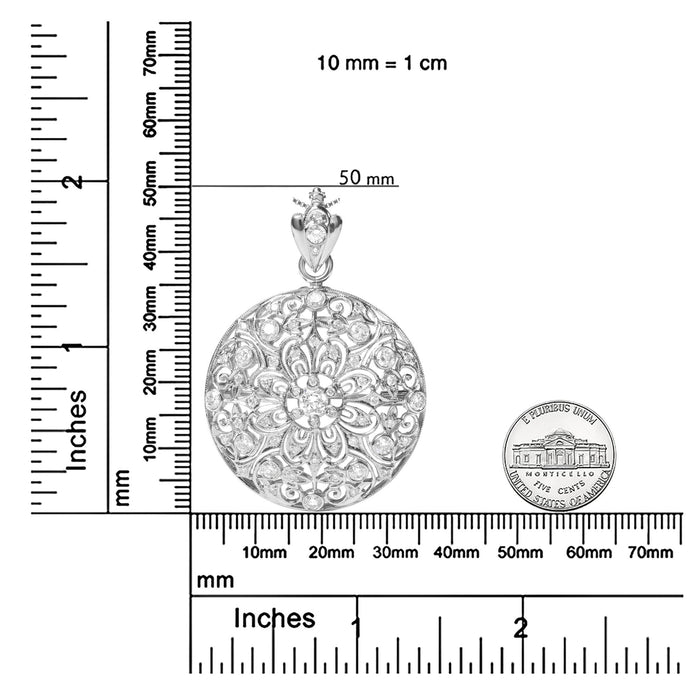 1 5/6 Ct. T.W. Diamond Cluster Floral Filigree Brooch Pin and Pendant Necklace in 18K White Gold, photo 5
