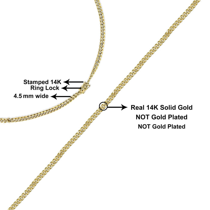 Collar de cadena cubana Miami de 4.5 mm en oro semimacizo amarillo de 14K, foto 4
