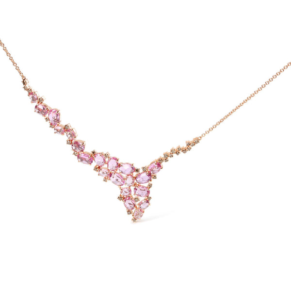 1/2 Ct. T.W. Treated Brown Diamond and Oval Pink Sapphire Cluster Cascade Station Necklace in 18K Rose Gold, photo 1