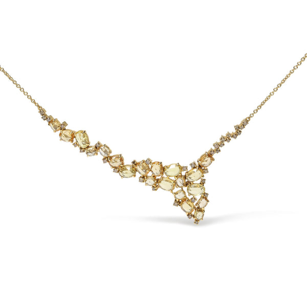 1/2 Ct. T.W. Treated Brown Diamond and Multi-Size Oval Yellow Sapphire Cluster Cascade Station Necklace in 18K Yellow Gold, photo 1