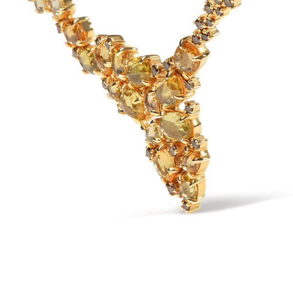 1/2 Ct. T.W. Treated Brown Diamond and Multi-Size Oval Yellow Sapphire Cluster Cascade Station Necklace in 18K Yellow Gold, photo 2