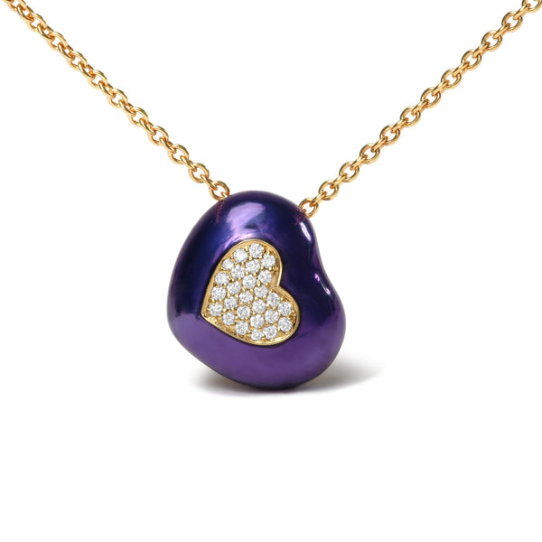 1/10 Ct. T.W. Blue Enamel Round Pave Diamonds Heart Shape Pendant Necklace in 18K Yellow Gold, photo 2