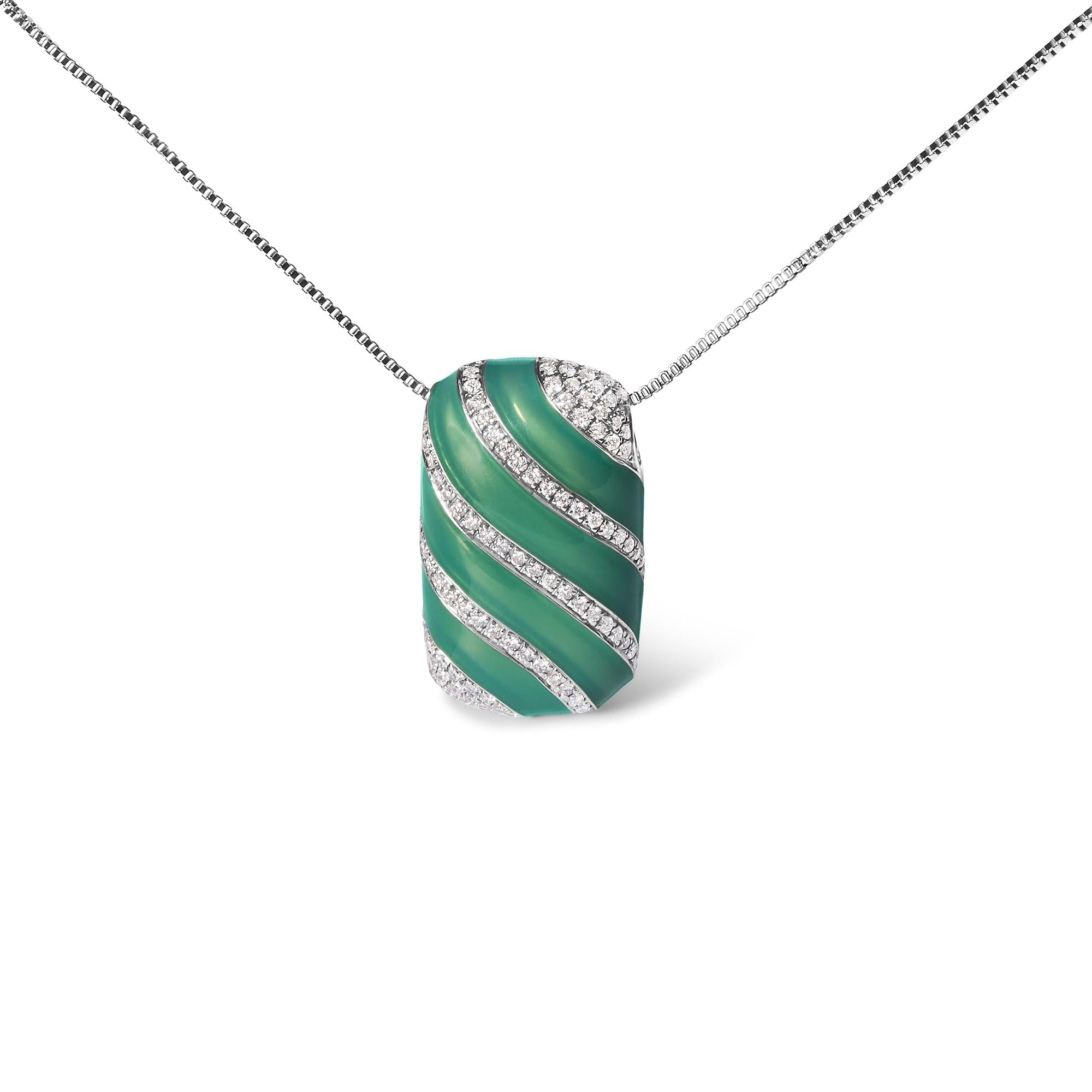 Collar con colgante de bloque con esmalte turquesa y diamantes de 1/2 ct. p.t. en plata de ley, foto 1