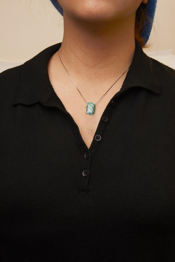 Collar con colgante de bloque con esmalte turquesa y diamantes de 1/2 ct. p.t. en plata de ley, foto 3