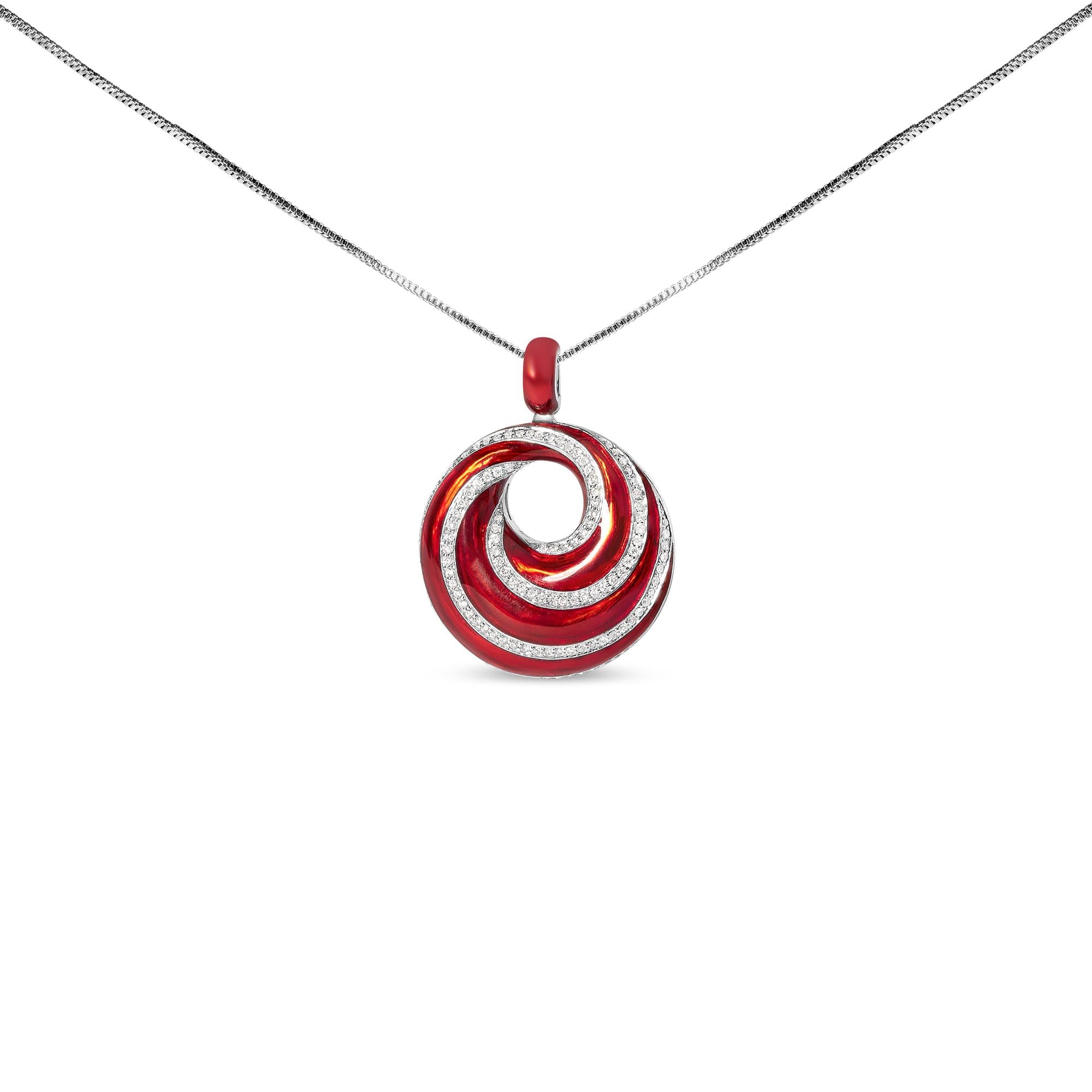 1/2 Ct. T.W. Diamond and Red Enamel Endless Swirl Medallion Pendant Necklace in Sterling Silver, photo 1