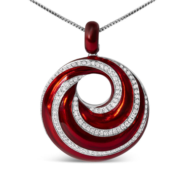 Collar con colgante de medallón en espiral infinita con esmalte rojo y diamantes de 1/2 ct. p.t. en plata de ley, foto 2