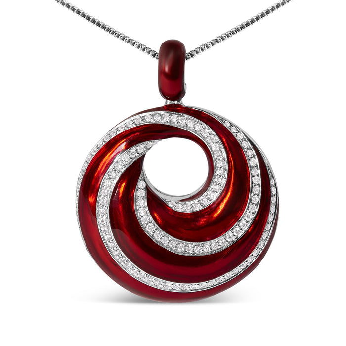 1/2 Ct. T.W. Diamond and Red Enamel Endless Swirl Medallion Pendant Necklace in Sterling Silver, photo 2