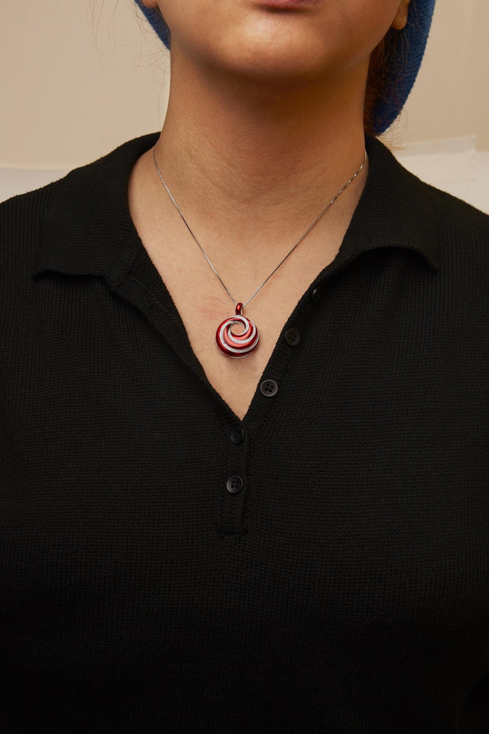 1/2 Ct. T.W. Diamond and Red Enamel Endless Swirl Medallion Pendant Necklace in Sterling Silver, photo 3