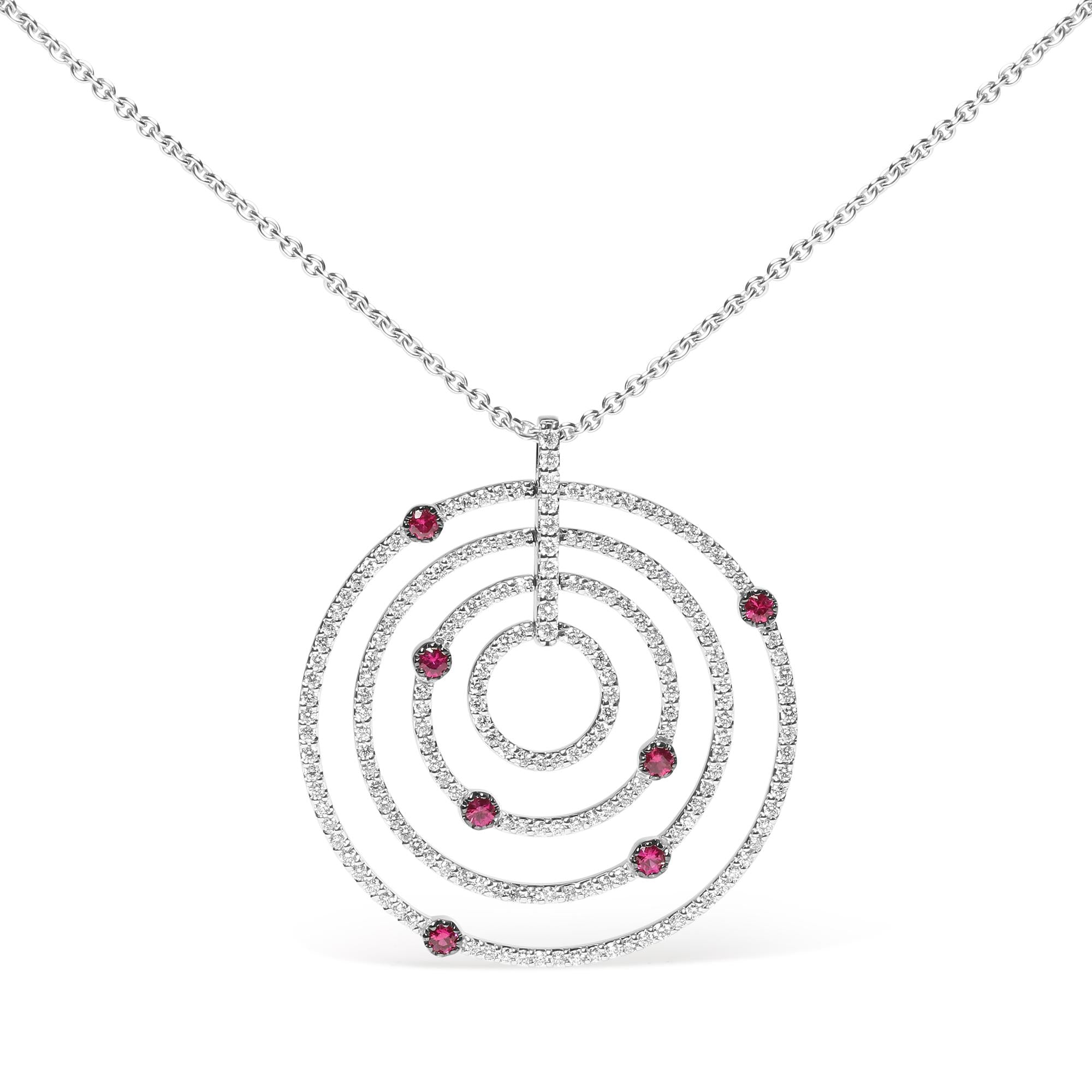 Collar con colgante de círculos calados con diamantes pavé y rubí rojo de 2 1/6 ct. p.t. en oro blanco de 18K, color G-H, claridad SI2-I1, 18 pulg., foto 1