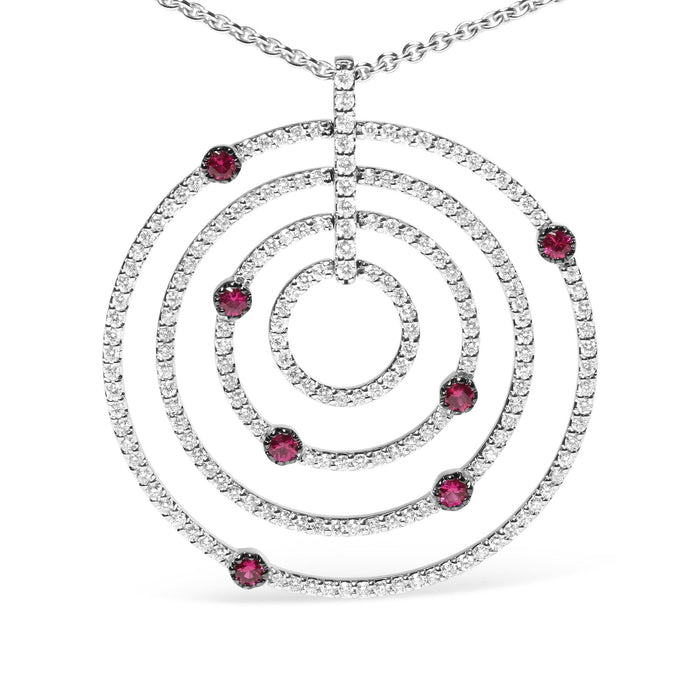 Collar con colgante de círculos calados con diamantes pavé y rubí rojo de 2 1/6 ct. p.t. en oro blanco de 18K, color G-H, claridad SI2-I1, 18 pulg., foto 2