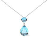 Diamond Accent and Round London Blue Topaz and Pear-Cut Sky Blue Topaz Dangle Drop Pendant Necklace in 18K White Gold