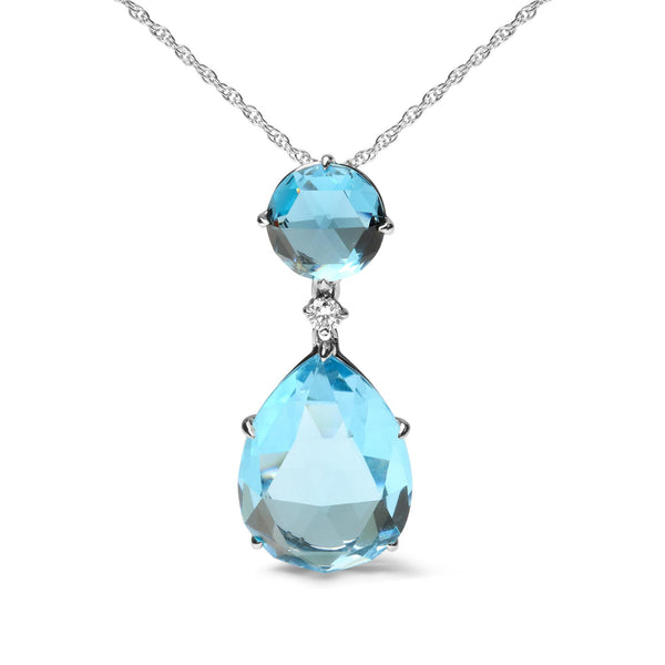 Diamond Accent and Round London Blue Topaz and Pear-Cut Sky Blue Topaz Dangle Drop Pendant Necklace in 18K White Gold, photo 2