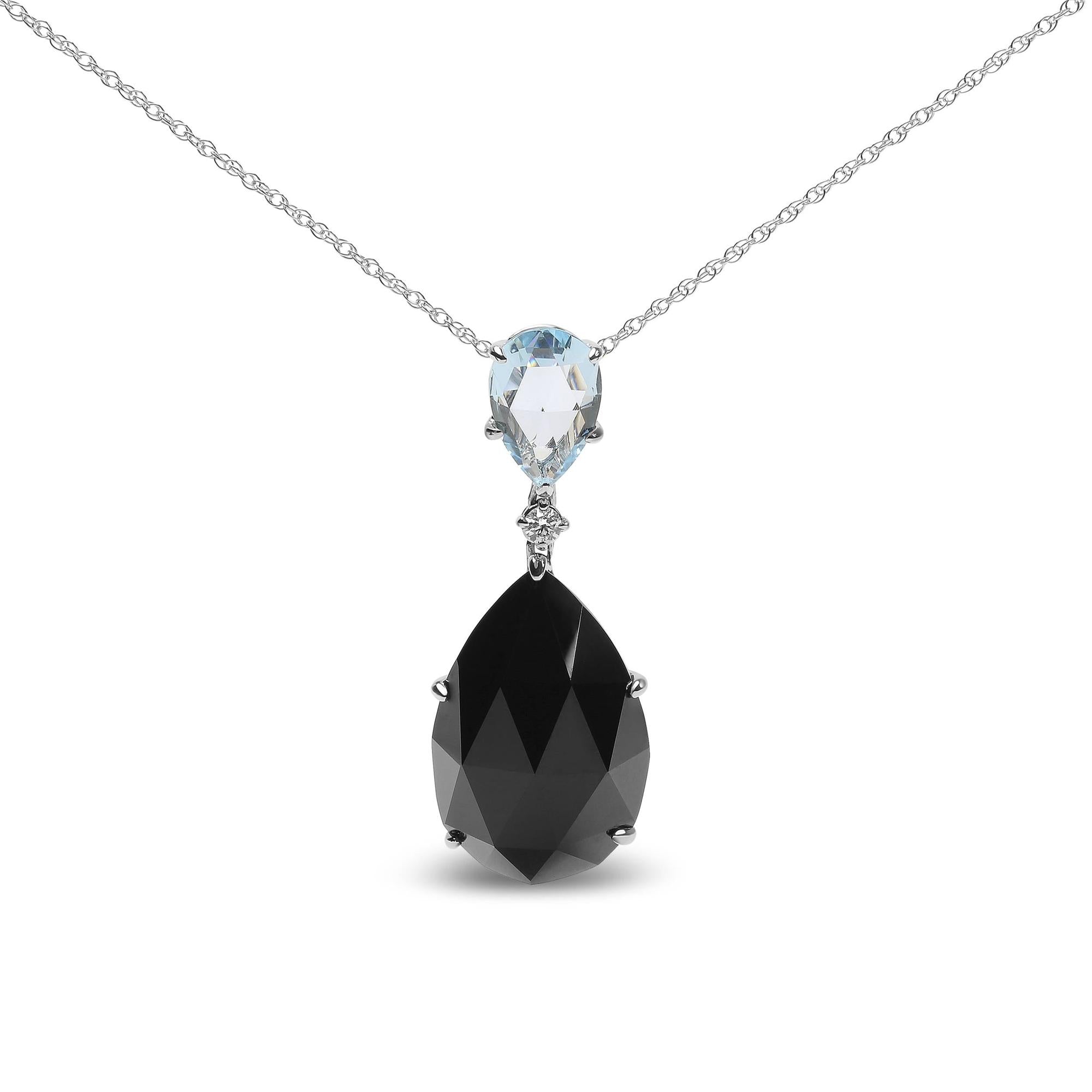 Diamond Accent and Pear-Cut Sky Blue Topaz and Pear-Cut Black Onyx Dangle Drop Pendant Necklace in 18K White Gold, photo 1