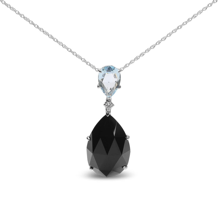 Diamond Accent and Pear-Cut Sky Blue Topaz and Pear-Cut Black Onyx Dangle Drop Pendant Necklace in 18K White Gold, photo 1