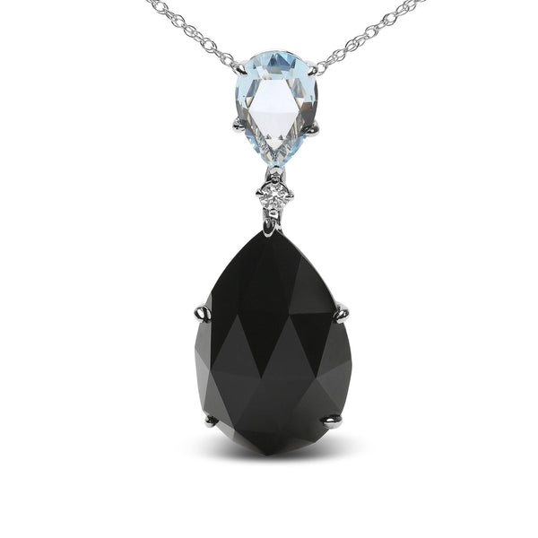Diamond Accent and Pear-Cut Sky Blue Topaz and Pear-Cut Black Onyx Dangle Drop Pendant Necklace in 18K White Gold, photo 2