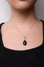 Diamond Accent and Pear-Cut Sky Blue Topaz and Pear-Cut Black Onyx Dangle Drop Pendant Necklace in 18K White Gold, photo 3