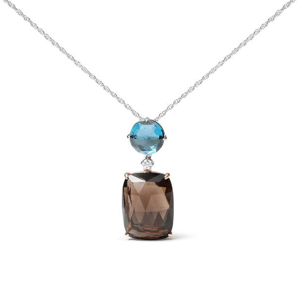 Diamond Accent, London Blue Topaz and Smoky Quartz Dangle Drop Pendant Necklace in 18K Rose and White Gold, photo 1