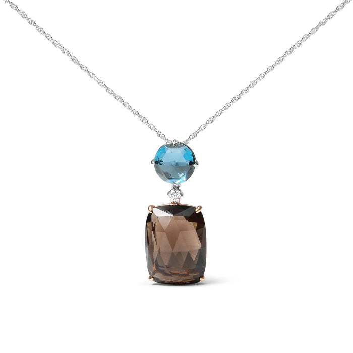 Diamond Accent, London Blue Topaz and Smoky Quartz Dangle Drop Pendant Necklace in 18K Rose and White Gold, photo 1