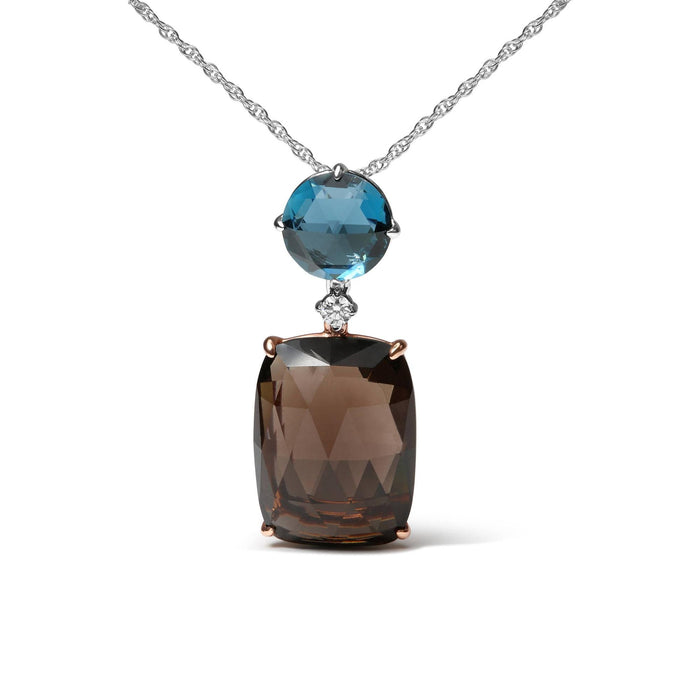 Diamond Accent, London Blue Topaz and Smoky Quartz Dangle Drop Pendant Necklace in 18K Rose and White Gold, photo 2