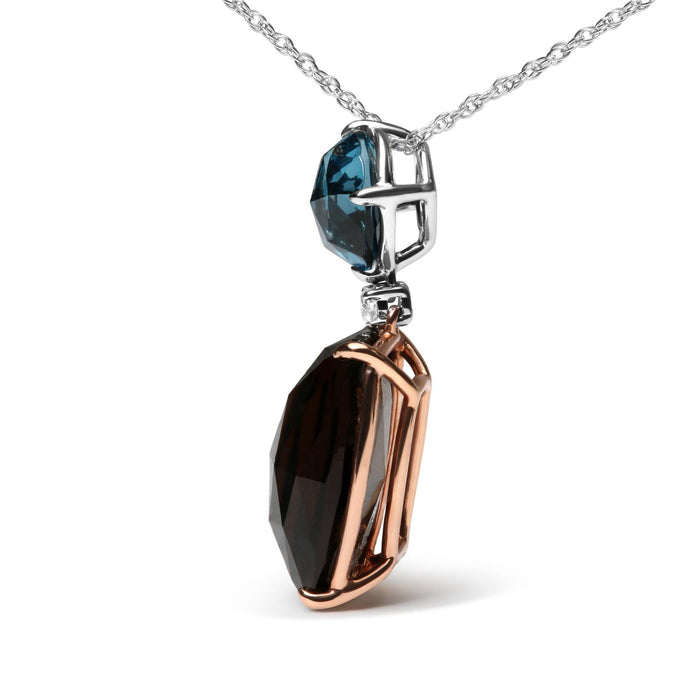 Diamond Accent, London Blue Topaz and Smoky Quartz Dangle Drop Pendant Necklace in 18K Rose and White Gold, photo 4