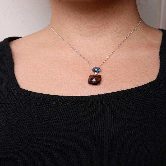 Diamond Accent, London Blue Topaz and Smoky Quartz Dangle Drop Pendant Necklace in 18K Rose and White Gold, photo 3