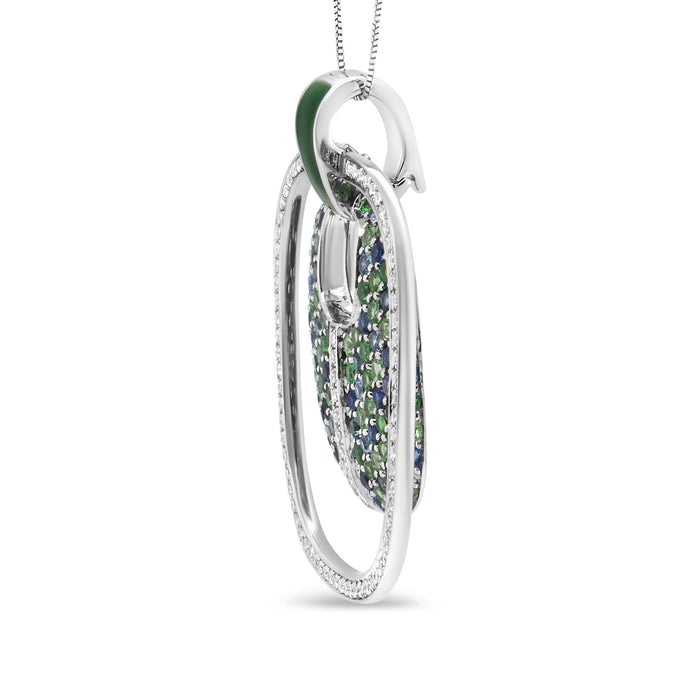 Collar con colgante calado de esmalte verde con diamantes, zafiro y tsavorita de 1/2 ct. p.t. en plata de ley, color F-G, claridad VS1-VS2, 18 pulg., foto 3