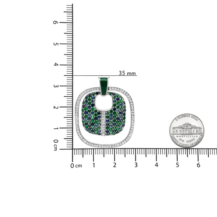 Collar con colgante calado de esmalte verde con diamantes, zafiro y tsavorita de 1/2 ct. p.t. en plata de ley, color F-G, claridad VS1-VS2, 18 pulg., foto 4
