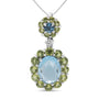 0.05 Ct. T.W. Round Diamond and Blue Topaz and Green Peridot Gemstone Halo Drop Pendant Necklace in 18K White Gold, photo 1