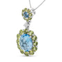 0.05 Ct. T.W. Round Diamond and Blue Topaz and Green Peridot Gemstone Halo Drop Pendant Necklace in 18K White Gold, photo 2