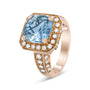 1 1/8 Ct. T.W. 10x10mm Cushion-Shaped Aquamarine and Round Diamond Halo Ring in 18K Rose Gold, photo 5