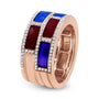 Anillo de banda con esmalte rojo y azul alternado y diamantes de 1/2 ct. p.t. en oro rosa de 18K, color F-G, claridad VS1-VS2, foto 3