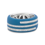 Anillo de banda ancha con esmalte turquesa y diamantes redondos de 5/8 ct. p.t. en plata de ley