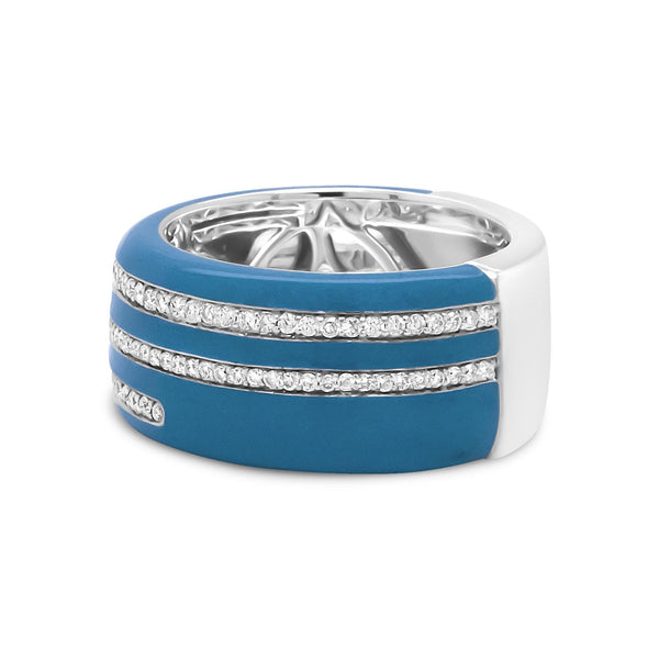 5/8 Ct. T.W. Turquoise Enamel Round Diamond Wide Band Statement Ring in Sterling Silver, photo 2