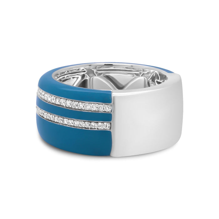 Anillo de banda ancha con esmalte turquesa y diamantes redondos de 5/8 ct. p.t. en plata de ley, foto 4