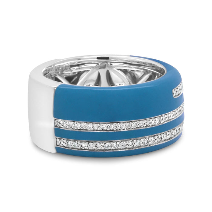 Anillo de banda ancha con esmalte turquesa y diamantes redondos de 5/8 ct. p.t. en plata de ley, foto 5