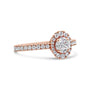 Anillo de compromiso de racimo con halo ovalado y diamantes marquesa de 1/2 ct. p.t. en oro rosa de 18K, color F-G, claridad VS1-VS2, foto 2