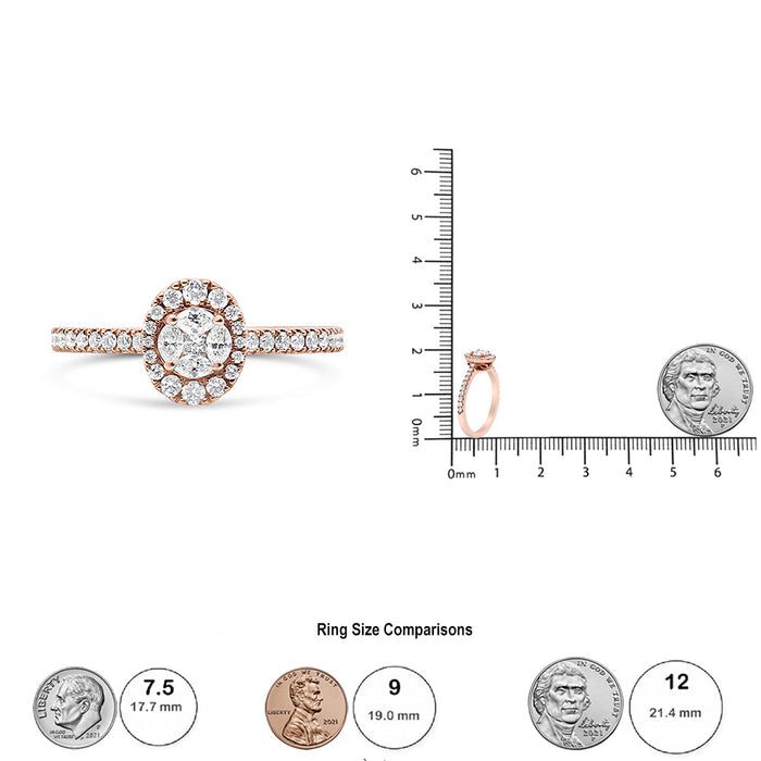 Anillo de compromiso de racimo con halo ovalado y diamantes marquesa de 1/2 ct. p.t. en oro rosa de 18K, color F-G, claridad VS1-VS2, foto 7