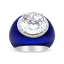 1/5 Ct. T.W. 14mm White Quartz and Diamond Halo with Blue Enamel Dome Ring in 18K White Gold, photo 2