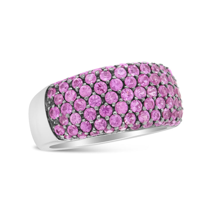 Anillo de banda clásico de varias hileras con rodio negro y zafiro rosa en oro blanco de 18K, foto 2