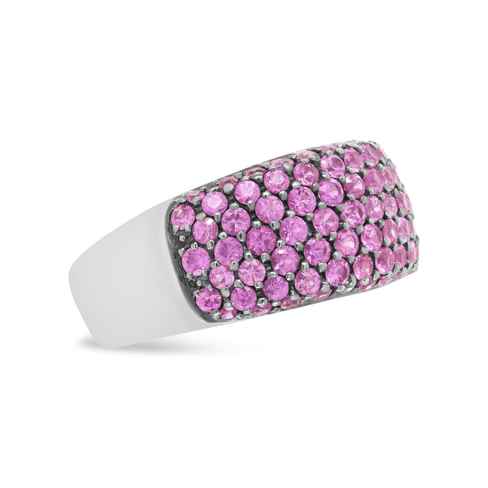 Anillo de banda clásico de varias hileras con rodio negro y zafiro rosa en oro blanco de 18K, foto 4
