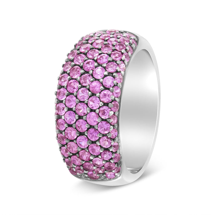 Anillo de banda clásico de varias hileras con rodio negro y zafiro rosa en oro blanco de 18K, foto 5