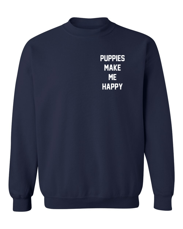 Motto Puppies Make Me Happy Unisex Crewneck Sweatshirt in navy
