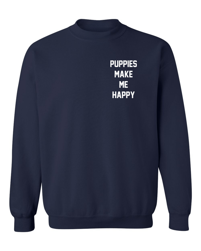 Motto Puppies Make Me Happy Unisex Crewneck Sweatshirt in navy